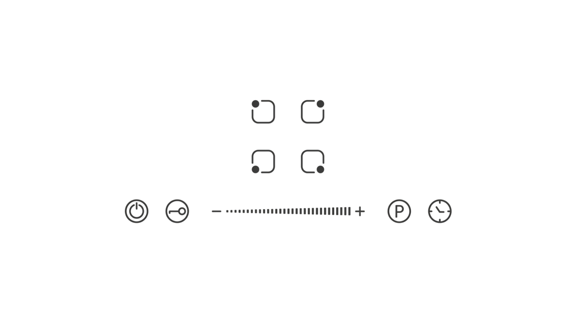 Induction stove control layout with four zones and power slider
